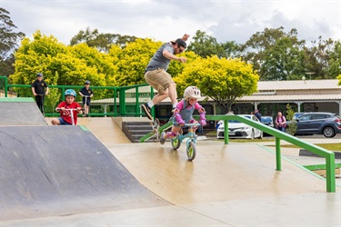 Rawson residents Kash, Liam and Mackenzie Doyle enjoying the skatepark.