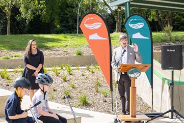 Member for Eastern Victoria Harriet Shing MP and Mayor Cr Michael Leaney.