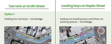 No change to the exiting taxi rank and loading bays.