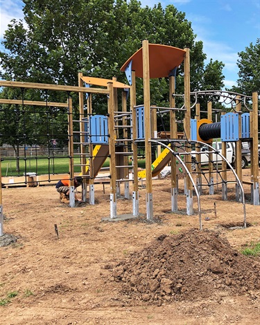 Sections of the new play equipment have been installed