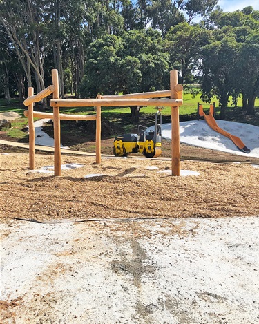 New play equipment and surrounding paths continue to progress after some recent wet weather.