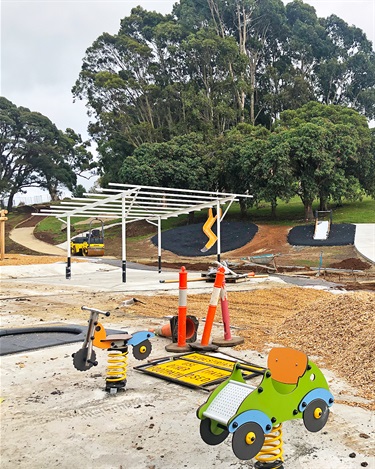 New play equipment and surrounding paths continue to progress after some recent wet weather.