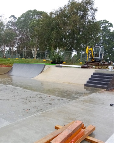 The skate park is nearing completion, with safety rails and peripheral items to be installed.