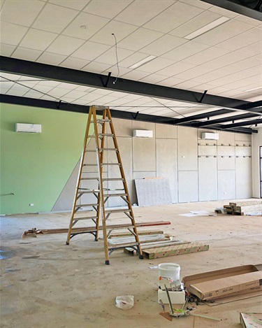 The inside of the pavilion is well and truly taking shape, with decorative wall panels giving the pavilion a modern look.