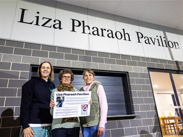 Liza's family and friends celebrate the naming of the pavilion in her honour