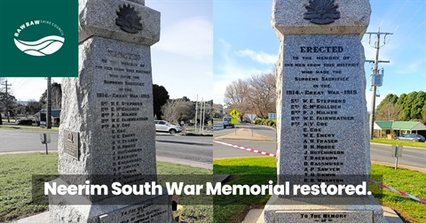 Before and after photo of the Neerim South War Memorial.