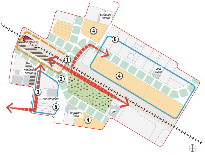 Illustrated map of Longwarry indicating the key direction enumerated below.