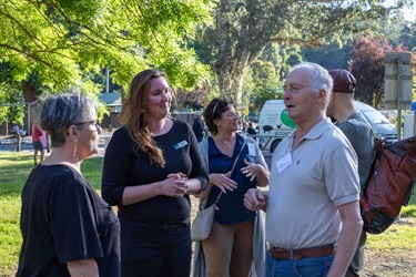 Mayor Annemarie McCabe and Project Manager Krystal Barr in discussion with Working Group member Tony Gilham.