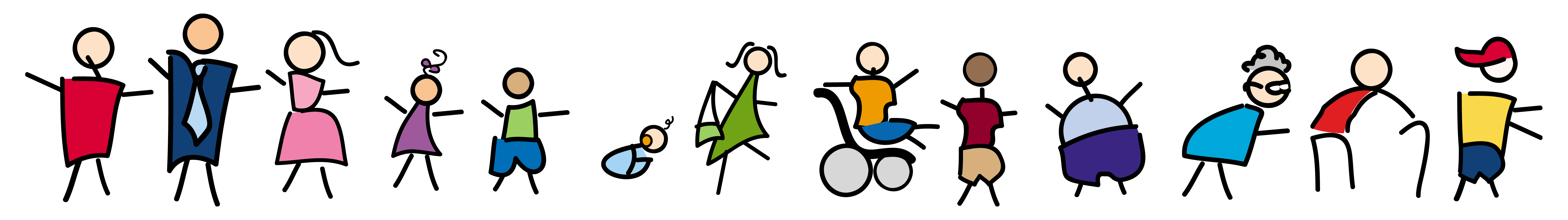 Whimsical illustration of children, parents and people